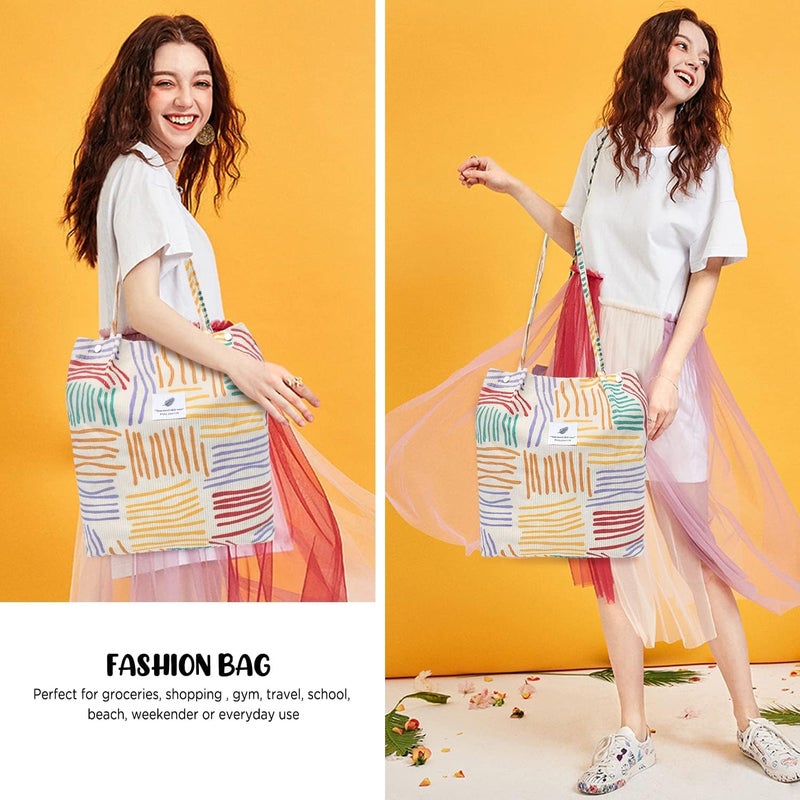 Kawn ® Women Corduroy Tote Bag Canvas Shoulder Purse Reusable Shopping Bag Grocery Bag Large Capacity Washable Handbag Girls Shoulder Bag with Inner Pocket For Daily Use Work Travel - Image 3