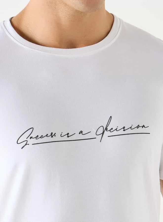 Iconic Iconic Slogan Print Crew Neck T-shirt with Short Sleeves