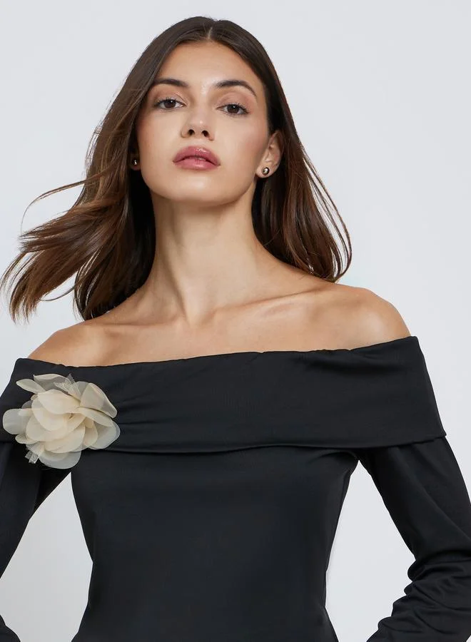 Styli Styli Black Off-Shoulder Long Sleeve Top