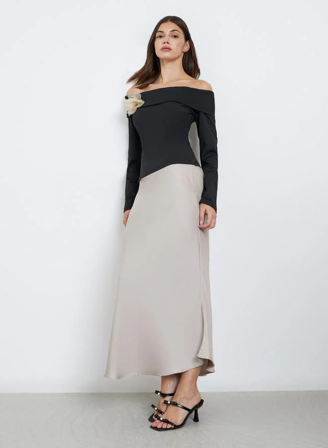 Styli Styli Black Off-Shoulder Long Sleeve Top