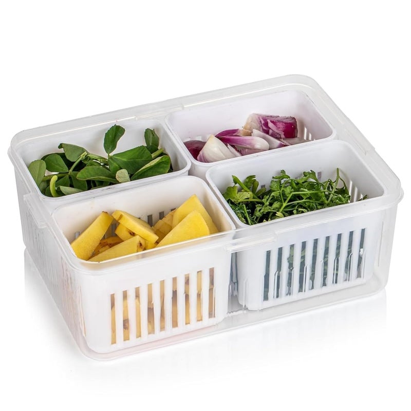SHRUJA Silicone Fridge Storage Box 4 Compartment Fridge Storage Box 1 Transparent - Image 1