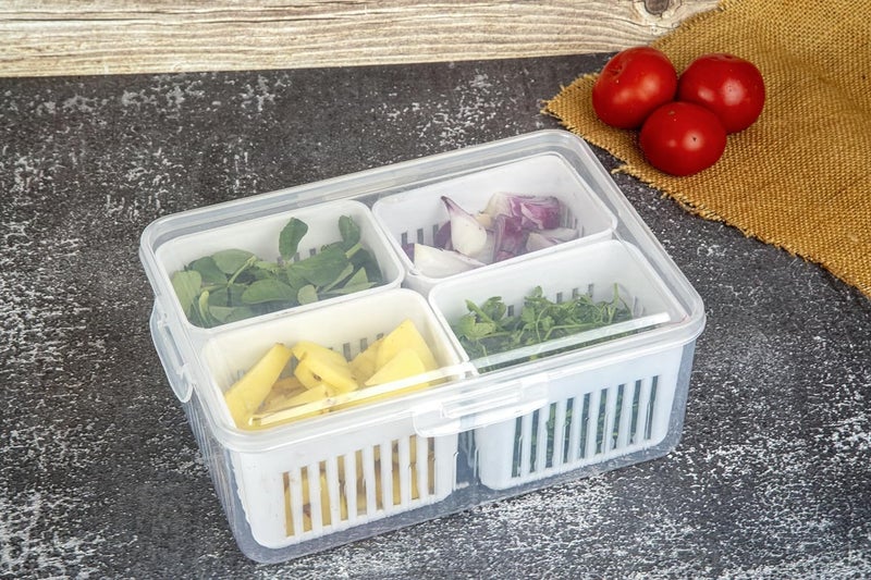 SHRUJA Silicone Fridge Storage Box 4 Compartment Fridge Storage Box 1 Transparent - Image 4