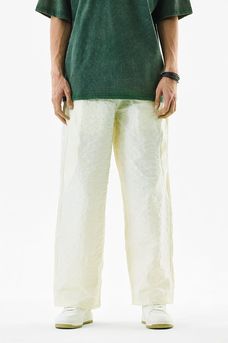 SNITCH Off White Textured Relaxed Casual Trousers