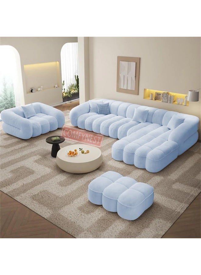 Comfynest Fabric Overstuffed Marshmallows Sofa Set Multifunctional – Multiple Color and Size Options Available (Light Blue, L Shape With Chair and Ottoman)