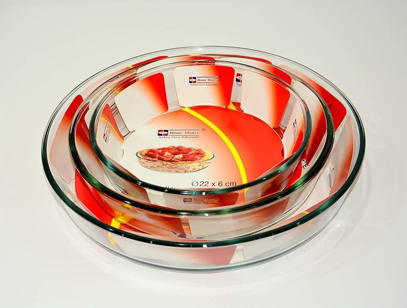 Home Maker Glass Round Deep Flan Oven Baking 3-Pieces Set - Image 2