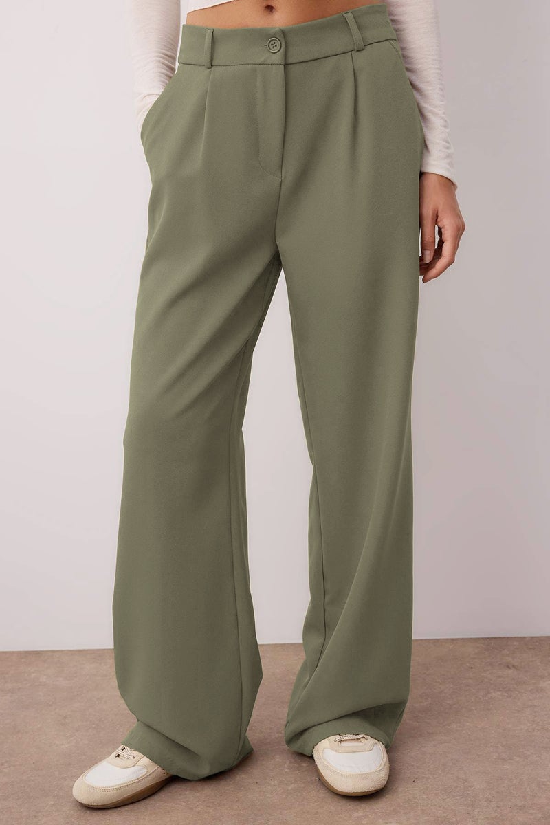 trendyol High Waist Wide Leg Pleated Fabric Pants - Light Khaki Twoaw21Pl0076 - Image 4