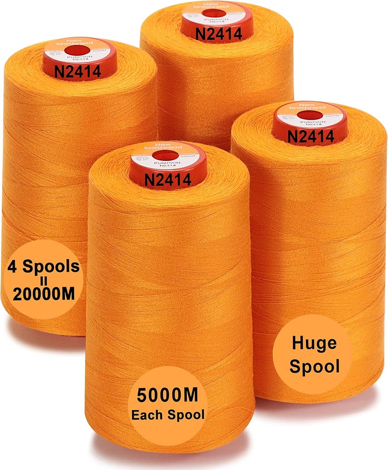 New brothread - 30 Options - 4 Large Cones of 5500Y (5000M) Each All Purpose Spun Polyester Thread 40S/2 (Tex27) for Serger, Overlock, Quilting, Piecing and Sewing - Pumpkin - Image 1