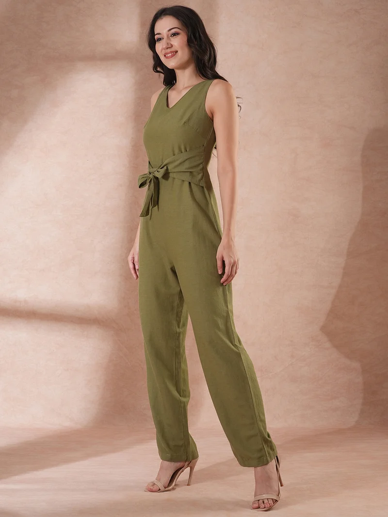 globus Women V-Neck Cotton Basic Jumpsuit