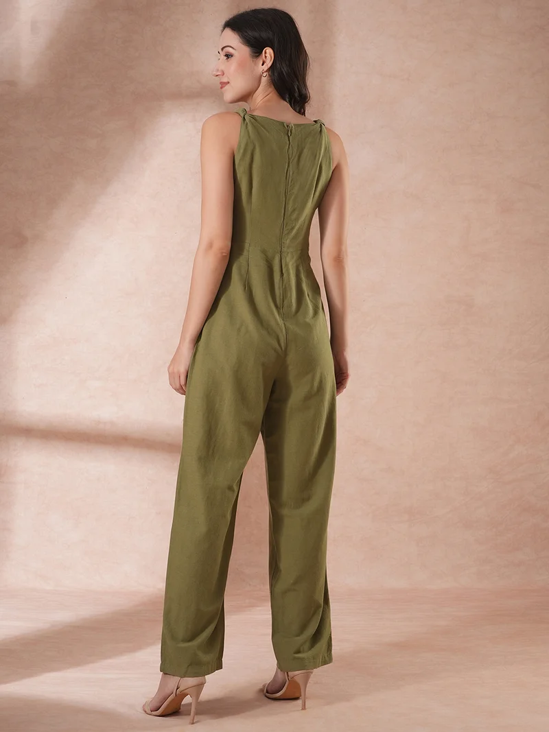 globus Women V-Neck Cotton Basic Jumpsuit