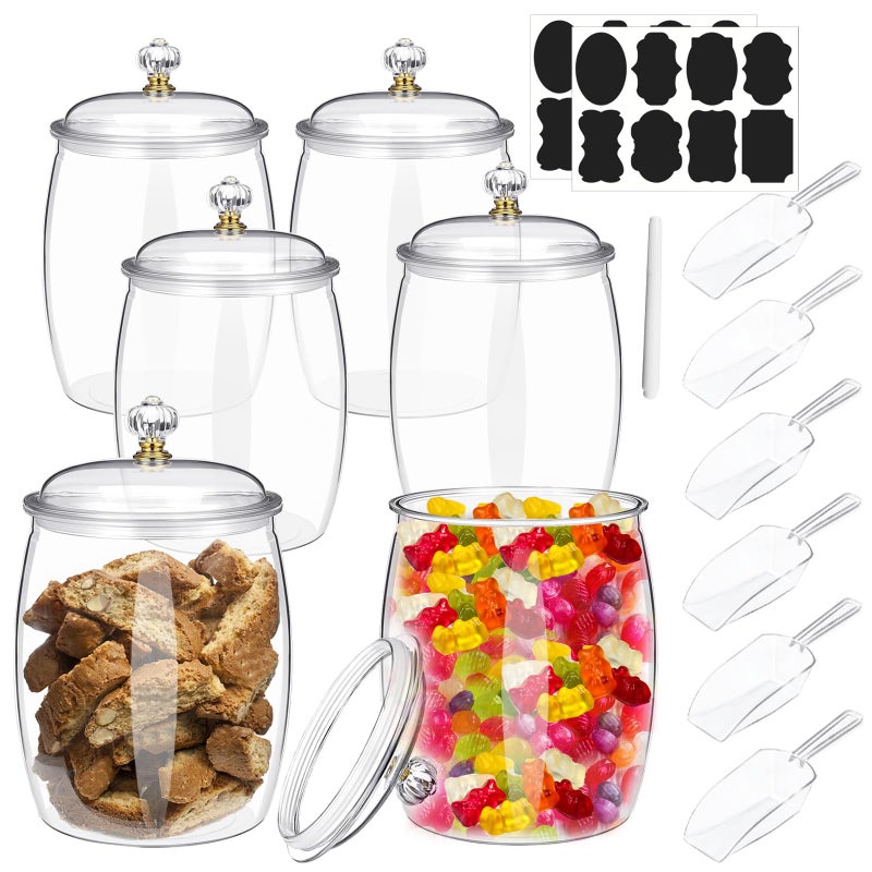 SENONAPO 6 Pcs 64 oz Candy and Cookie Jar with Lids 6 Scoops Plastic Jars Decorative Apothecary Jars Candy Buffet Containers Clear Can Airtight Food Storage Canister for Home Decoration Supplies - Image 1