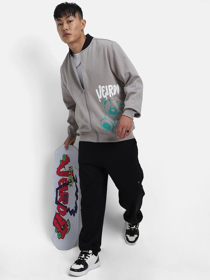 Veirdo® Cotton Polly Fleece Regular Fit Gray Printed Jacket for Men (VJK0423GYPT36_L) - Image 4
