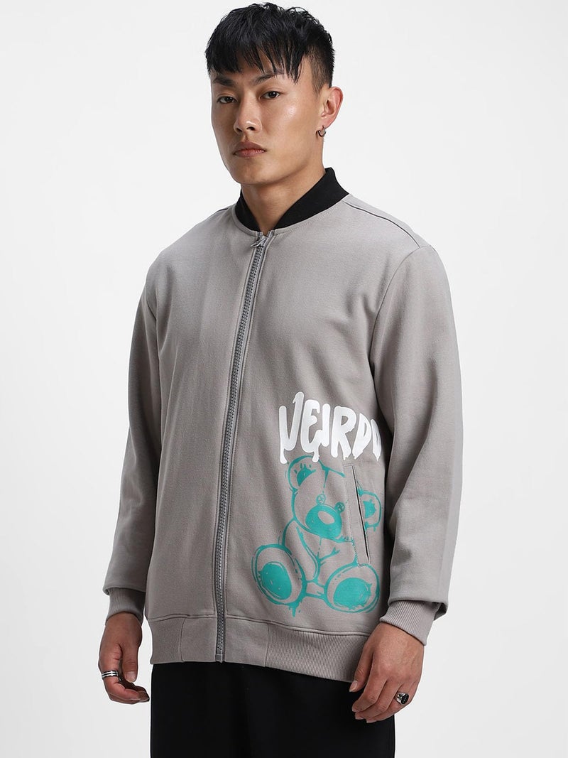 Veirdo® Cotton Polly Fleece Regular Fit Gray Printed Jacket for Men (VJK0423GYPT36_L) - Image 5
