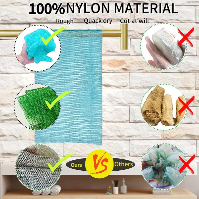 SPMKTBOZAI African Exfoliating Net, African Net Sponge, Nylon African Bathing Sponge Net, African Net Long Net Bath Sponge Shower Body Scrubber Back Scrubber Skin Smoother ((Black,White,Blue,Emerald Green)) - Image 2