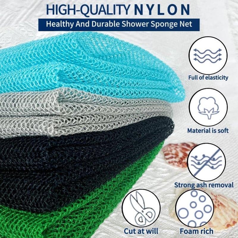 SPMKTBOZAI African Exfoliating Net, African Net Sponge, Nylon African Bathing Sponge Net, African Net Long Net Bath Sponge Shower Body Scrubber Back Scrubber Skin Smoother ((Black,White,Blue,Emerald Green)) - Image 4
