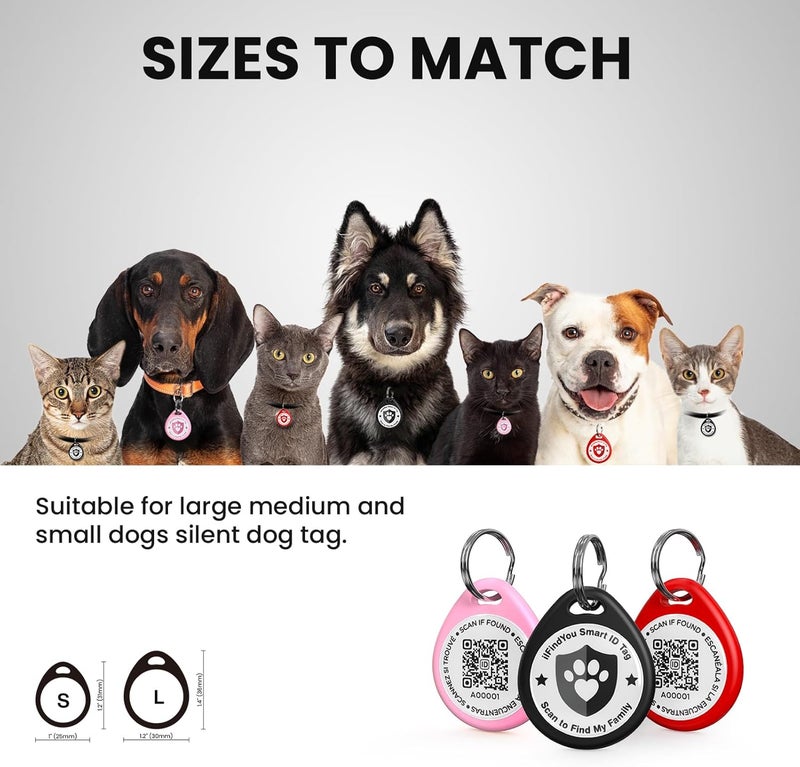 ILFINDYOU 3 Pack Dog Tags Personalized, QR Code Pet ID Tags for Dog Collar, Online Profile, Scan Location Alerts, Black,Pink,Red - Image 2