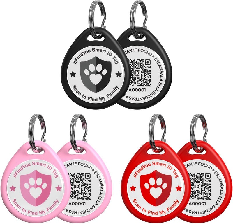 ILFINDYOU 3 Pack Dog Tags Personalized, QR Code Pet ID Tags for Dog Collar, Online Profile, Scan Location Alerts, Black,Pink,Red - Image 1