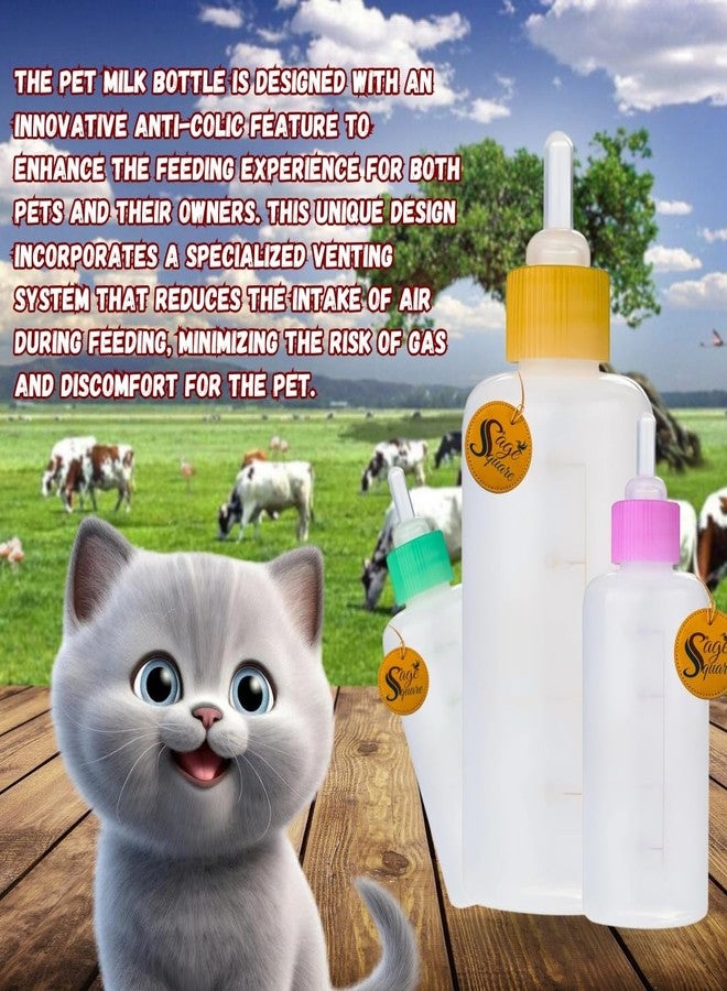 Sage Square Pet Milk Feeding Nursing Bottle Kit with Naples & Cleaning Brush for New Born Kitten, Ergonomic Design for Comfortable Feeding Sessions (150ml)(Color May Varry) - Image 5