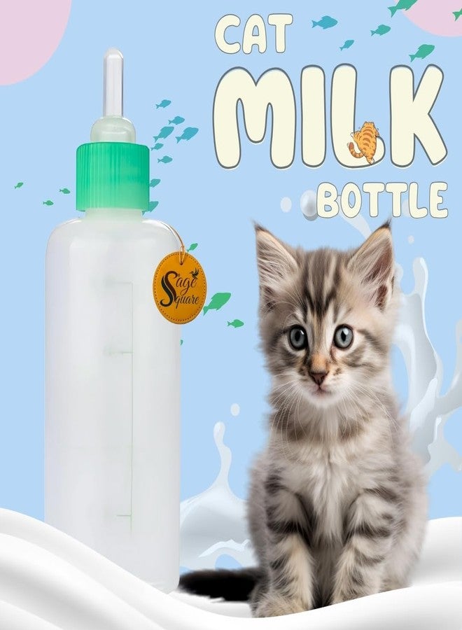 Sage Square Pet Milk Feeding Nursing Bottle Kit with Naples & Cleaning Brush for New Born Kitten, Ergonomic Design for Comfortable Feeding Sessions (150ml)(Color May Varry) - Image 2