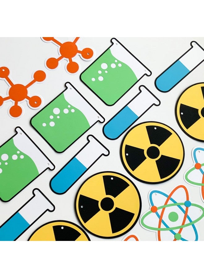 Pinfliers Science Theme Paper Bunting, 12 Pieces, Orange, Blue, Green, Yellow, White and Black, 55 inches in Length - Image 1
