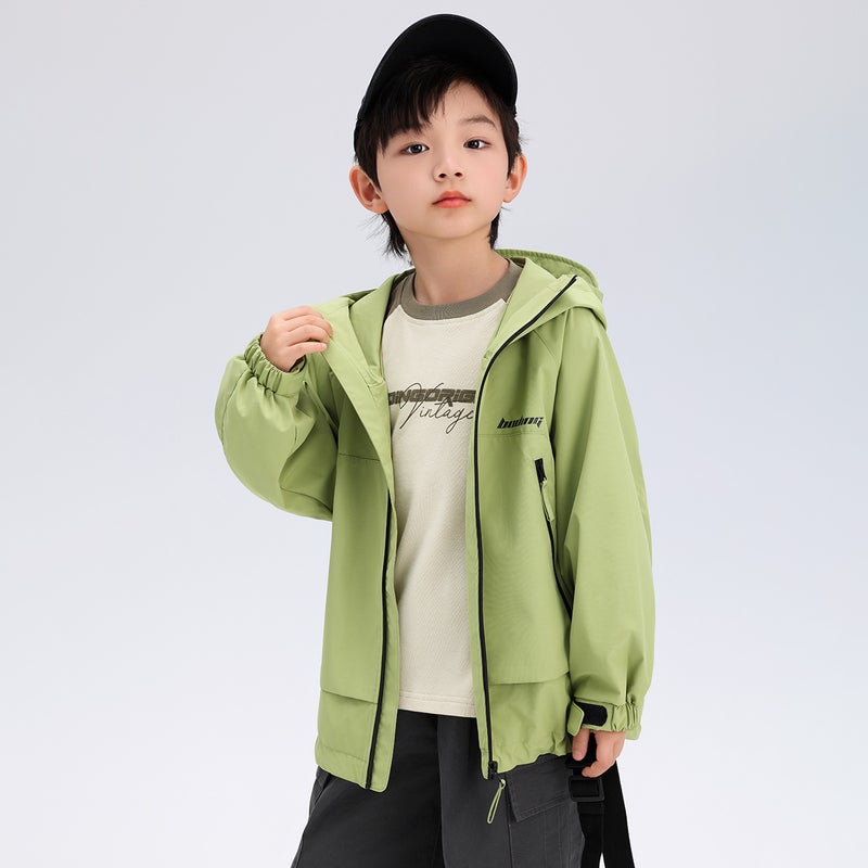New medium and large childrens spring and autumn jacket boys jacket letter printed handsome casual hooded jacket Black  - Image 2
