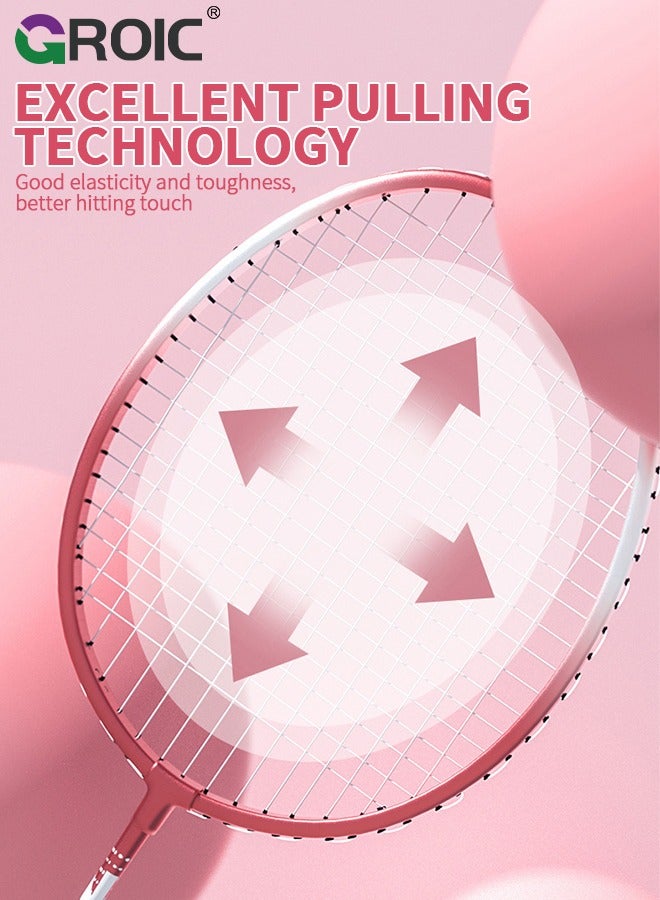 GROIC زوج واحد من مضارب كرة الريشة مع 3 قطع من كرات الريشة وحقيبة حمل متضمنة، مجموعة مضارب تنس الريشة للبالغين خفيفة الوزن للعب في الفناء الخلفي والخارجي، والتدريب الاحترافي، والرياضة - Image 3