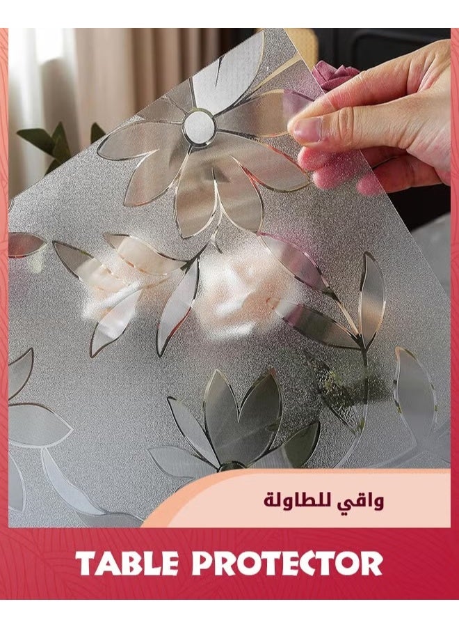 EETU Floral Table Protector,70x120cm 1.5mm Thick Plastic Table Cover,Frosted Transparent Desk Protector Mat,Desk Cover Protector Rectangle Waterproof PVC Table Pad for Home Office Desktop - Image 2