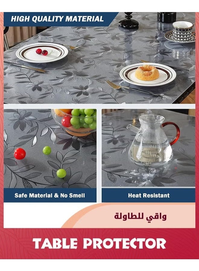 EETU Floral Table Protector,70x120cm 1.5mm Thick Plastic Table Cover,Frosted Transparent Desk Protector Mat,Desk Cover Protector Rectangle Waterproof PVC Table Pad for Home Office Desktop - Image 3