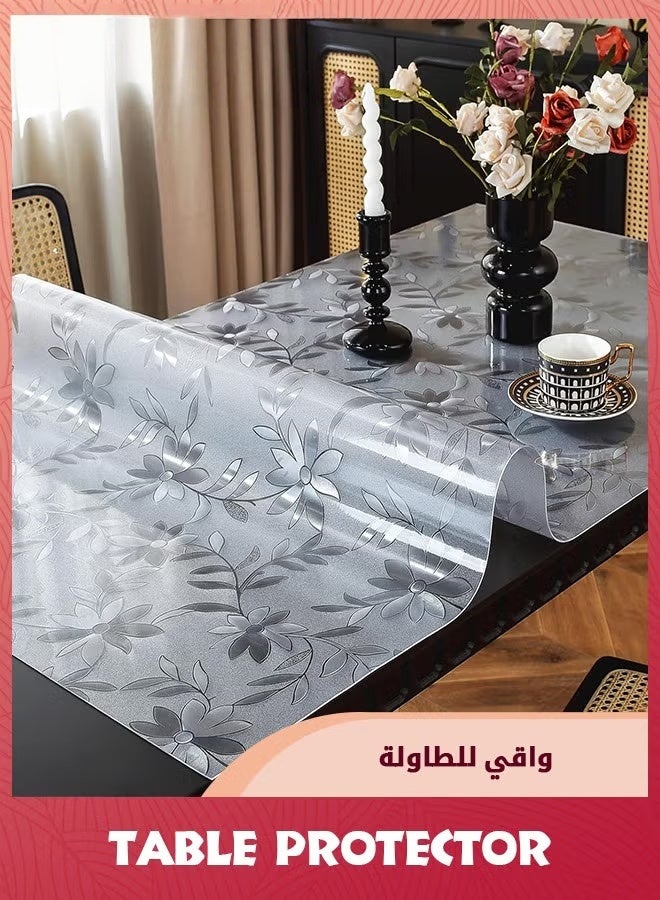 EETU Floral Table Protector,70x120cm 1.5mm Thick Plastic Table Cover,Frosted Transparent Desk Protector Mat,Desk Cover Protector Rectangle Waterproof PVC Table Pad for Home Office Desktop - Image 1