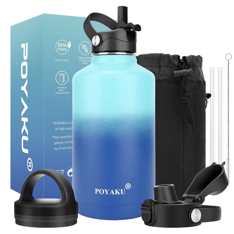 POYAKU Water Bottle Insulated 32oz 40oz 64oz 128oz Straw Lid Spout Lid & 3 Lids, Leak Proof, Vacuum Insulated,Stainless Steel Water Bottle Wide Mouth for Sports, Gym or Office (64oz Pacific Prince, 64 oz) - Image 1