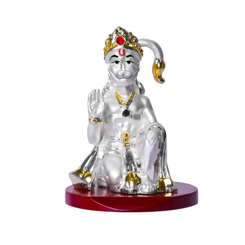 DIVINITI 999 Silver Plated Lord Hanuman Ji Idol for Car Dashboard, Home Decor Showpiece, Puja|Religious Statue for Peace and Prosperity|Luxury Sculptures for Table Decor, Gift, Festival 6cmx6cmx9cm - Image 1