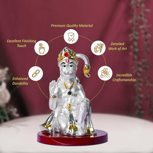 DIVINITI 999 Silver Plated Lord Hanuman Ji Idol for Car Dashboard, Home Decor Showpiece, Puja|Religious Statue for Peace and Prosperity|Luxury Sculptures for Table Decor, Gift, Festival 6cmx6cmx9cm - Image 5