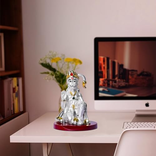 DIVINITI 999 Silver Plated Lord Hanuman Ji Idol for Car Dashboard, Home Decor Showpiece, Puja|Religious Statue for Peace and Prosperity|Luxury Sculptures for Table Decor, Gift, Festival 6cmx6cmx9cm - Image 4