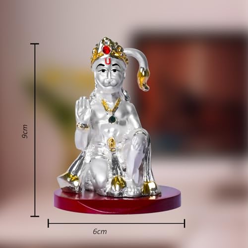 DIVINITI 999 Silver Plated Lord Hanuman Ji Idol for Car Dashboard, Home Decor Showpiece, Puja|Religious Statue for Peace and Prosperity|Luxury Sculptures for Table Decor, Gift, Festival 6cmx6cmx9cm - Image 2