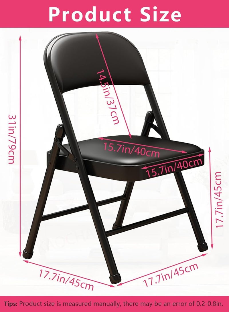 موندا مجموعة من 1 كراسي قابلة للطي مع وسادة جلدية مبطنة وظهر، كرسي معدني أسود قابل للطي للاستخدام الداخلي والخارجي، كراسي ضيوف تجارية قابلة للتكديس للمناسبات المكتبية وحفلات الزفاف والمطبخ وتناول الطعام - Image 2