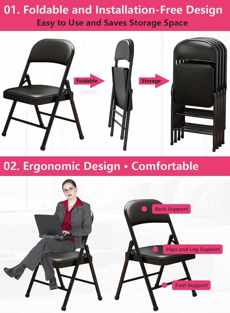 موندا مجموعة من 1 كراسي قابلة للطي مع وسادة جلدية مبطنة وظهر، كرسي معدني أسود قابل للطي للاستخدام الداخلي والخارجي، كراسي ضيوف تجارية قابلة للتكديس للمناسبات المكتبية وحفلات الزفاف والمطبخ وتناول الطعام - Image 3