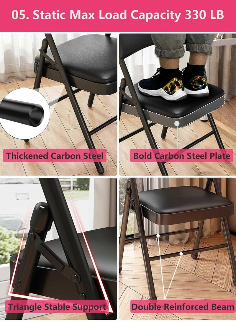 موندا مجموعة من 1 كراسي قابلة للطي مع وسادة جلدية مبطنة وظهر، كرسي معدني أسود قابل للطي للاستخدام الداخلي والخارجي، كراسي ضيوف تجارية قابلة للتكديس للمناسبات المكتبية وحفلات الزفاف والمطبخ وتناول الطعام - Image 5