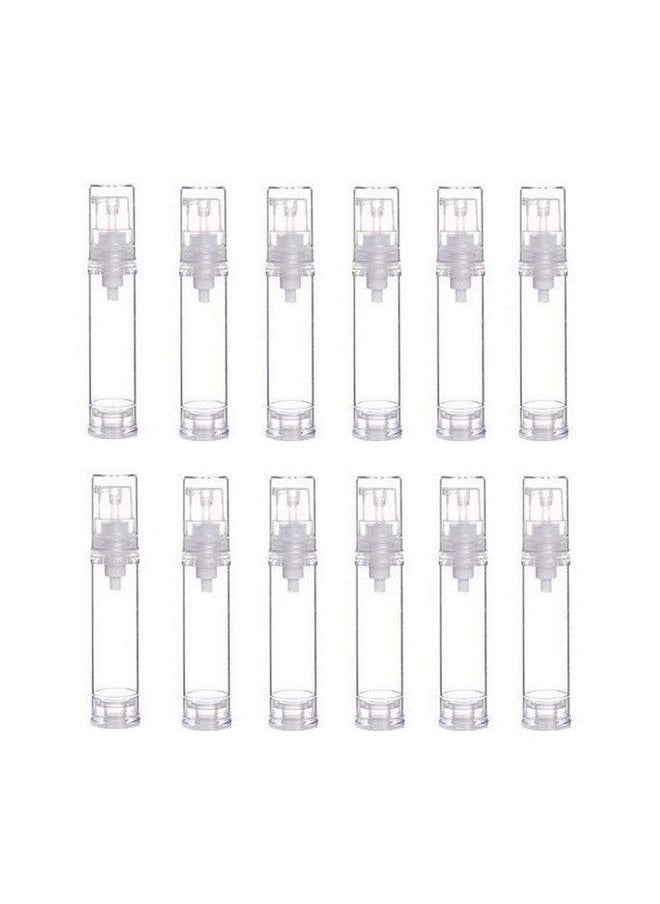 UPSTORE 12Pcs 10Ml/0.34Oz Empty Refillable Mini Clear Plastic Airless Vacuum Pump Bottles Cosmetic Makeup Travel Cream Lotion Sample Packing Makeup Liquid Container Vial Jars Dispensing Tins  - Image 2