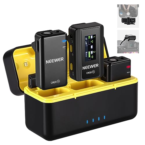 NEEWER CM28 (1 RX + 2 TX + Charging Case), Wireless Lavalier Microphone, Smart Noise Cancelling, 48KHz/16Bit 9 Hrs Uncompressed Recording, 656ft/200m Range, Lav Mic for iPhone, Android, Camera - Image 1