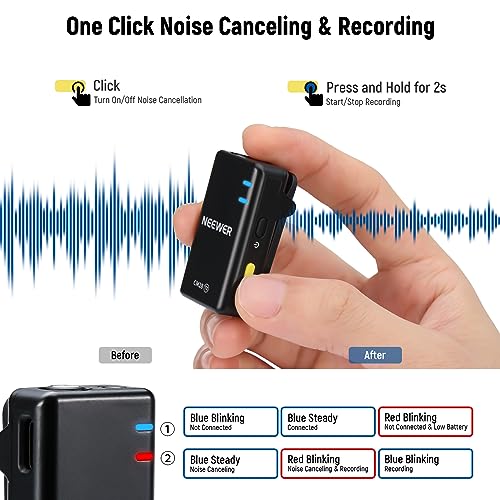 NEEWER CM28 (1 RX + 2 TX + Charging Case), Wireless Lavalier Microphone, Smart Noise Cancelling, 48KHz/16Bit 9 Hrs Uncompressed Recording, 656ft/200m Range, Lav Mic for iPhone, Android, Camera - Image 5
