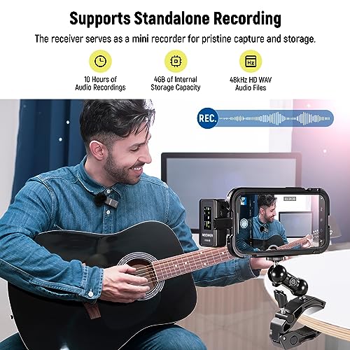 NEEWER CM28 (1 RX + 2 TX + Charging Case), Wireless Lavalier Microphone, Smart Noise Cancelling, 48KHz/16Bit 9 Hrs Uncompressed Recording, 656ft/200m Range, Lav Mic for iPhone, Android, Camera - Image 4