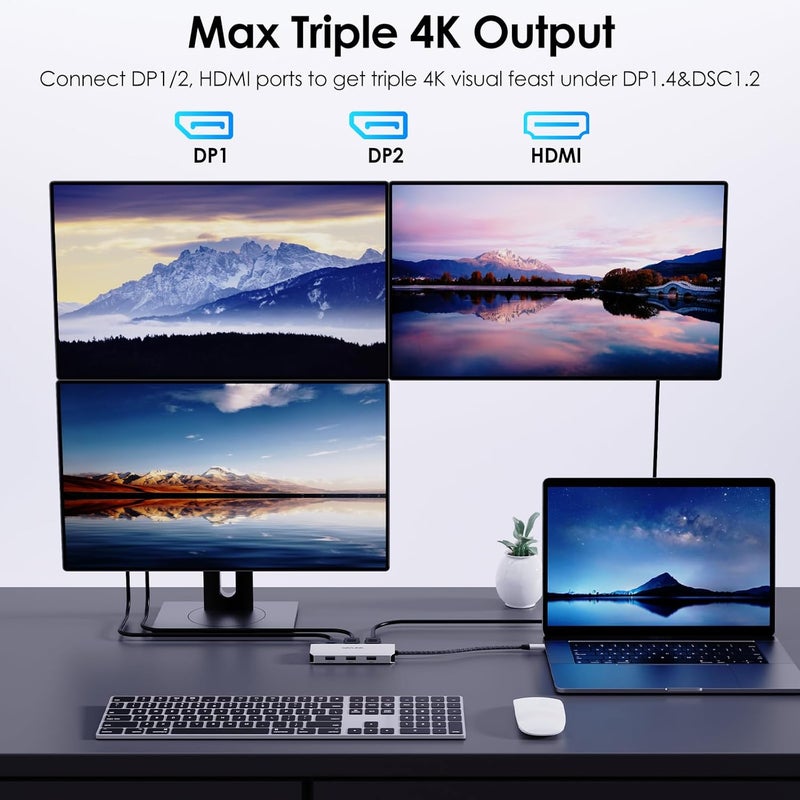WAVLINK USB C Laptop Docking Station Quad Monitor, 7-in-1 Multiport Adapter with 4K HDMI, 8K DP1/2, VGA, 3xUSB2.0, for Dell/HP/Lenovo/Thinkpad, Compatible with Mac/Windows/Chrome OS/Linux/Android/iOS - Image 3