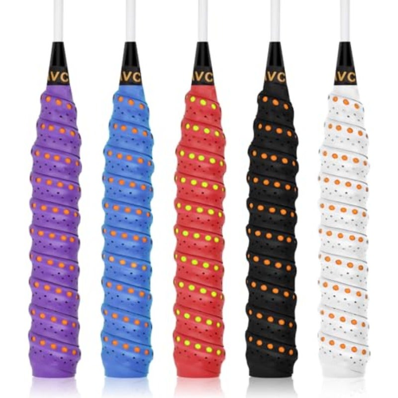 Azonee 5 Pack PU Racquet Grip Super Absorbent Tennis Badminton Squash Rackets Overgrip Anti Slip Perforated Racket Grips Non-Slip Handle Grip Tape - Image 2