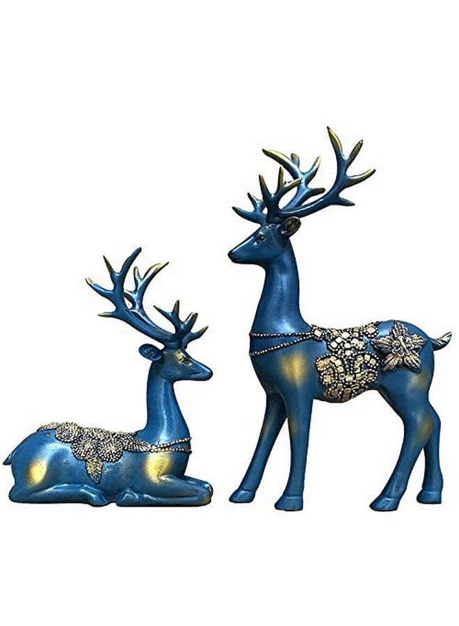 Xtore Creative Resin Golden Reindeer Sculptures | Beautiful Home Decor | Lifts up Energy of Your Room - (Pack of 2, Blue) - Image 2