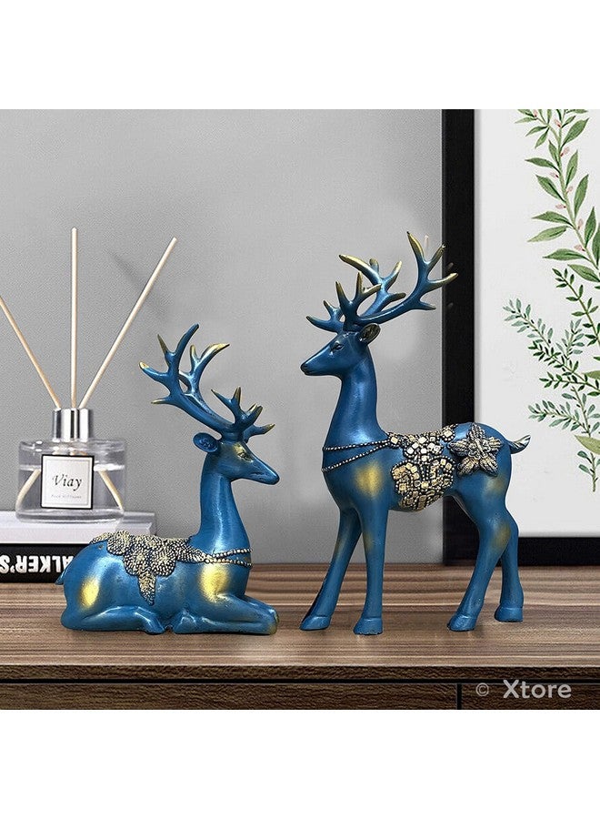 Xtore Creative Resin Golden Reindeer Sculptures | Beautiful Home Decor | Lifts up Energy of Your Room - (Pack of 2, Blue) - Image 3