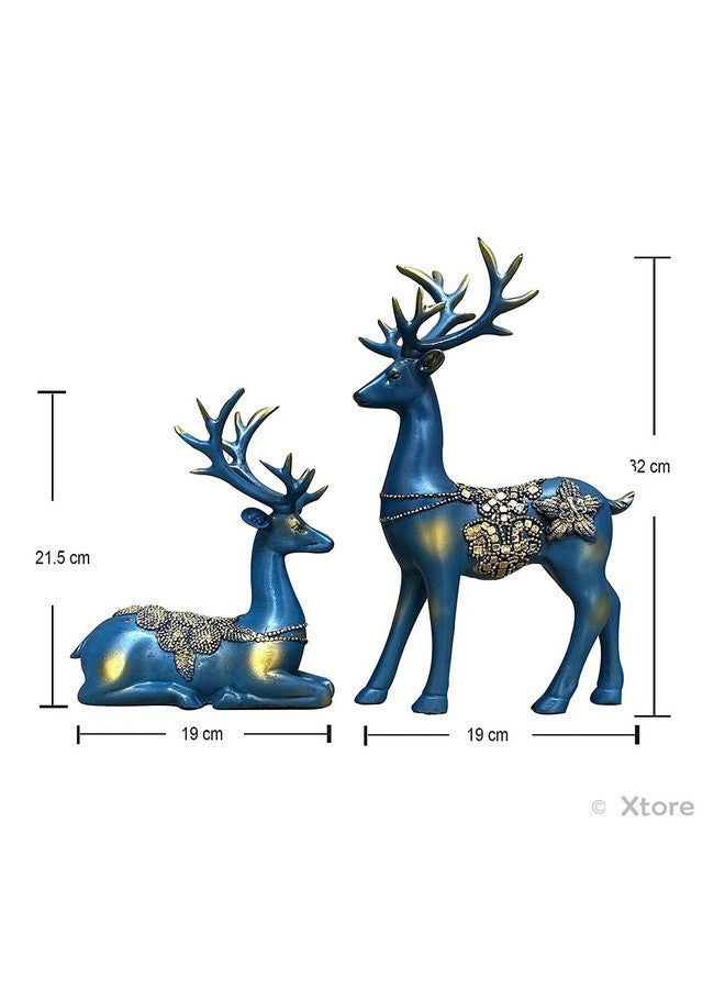 Xtore Creative Resin Golden Reindeer Sculptures | Beautiful Home Decor | Lifts up Energy of Your Room - (Pack of 2, Blue) - Image 4