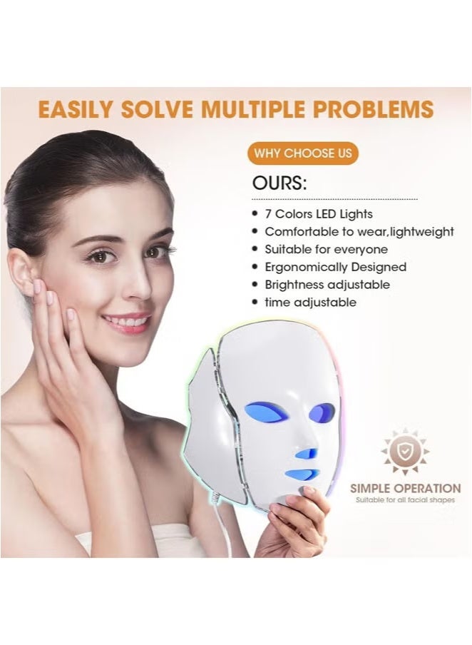 YelaJoy Blue Red Light Therapy Mask for Face with Remote Kit, 7 Colors LED face mask Light Therapy, Portable Facial Skin Care Mask for Face and Neck at Home (White) - Image 3