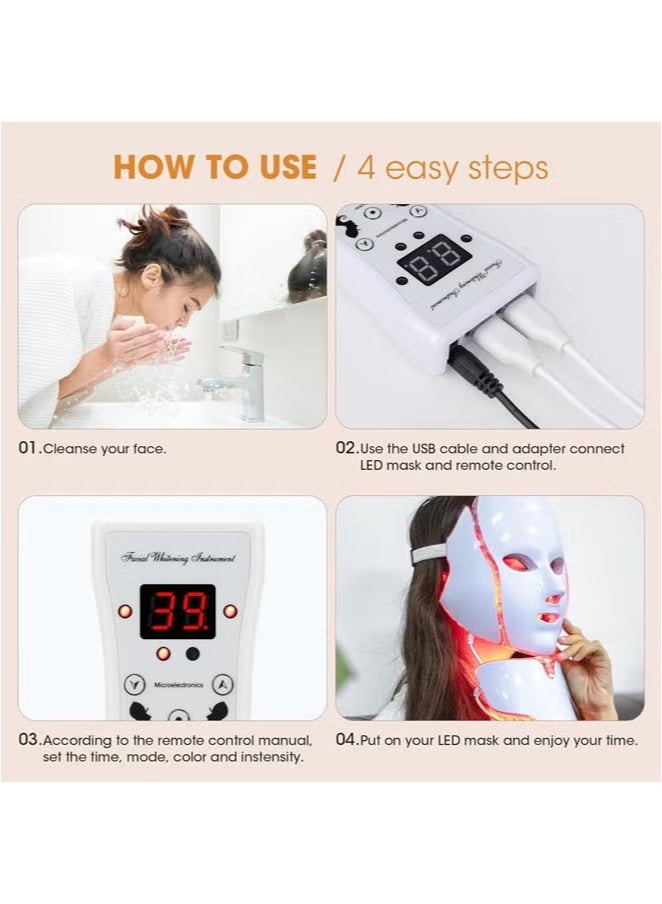 YelaJoy Blue Red Light Therapy Mask for Face with Remote Kit, 7 Colors LED face mask Light Therapy, Portable Facial Skin Care Mask for Face and Neck at Home (White) - Image 5