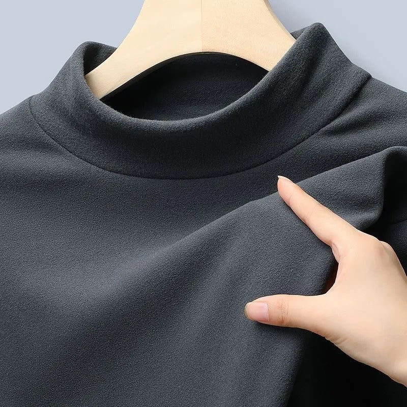 De Rong Constant Temperature Clothes Warm Cold-Resistant Fleece-Lined Inner Wear Men'S Base Shirt Half-High Neck Solid Color Long-Sleeved T-Shirt - Image 5