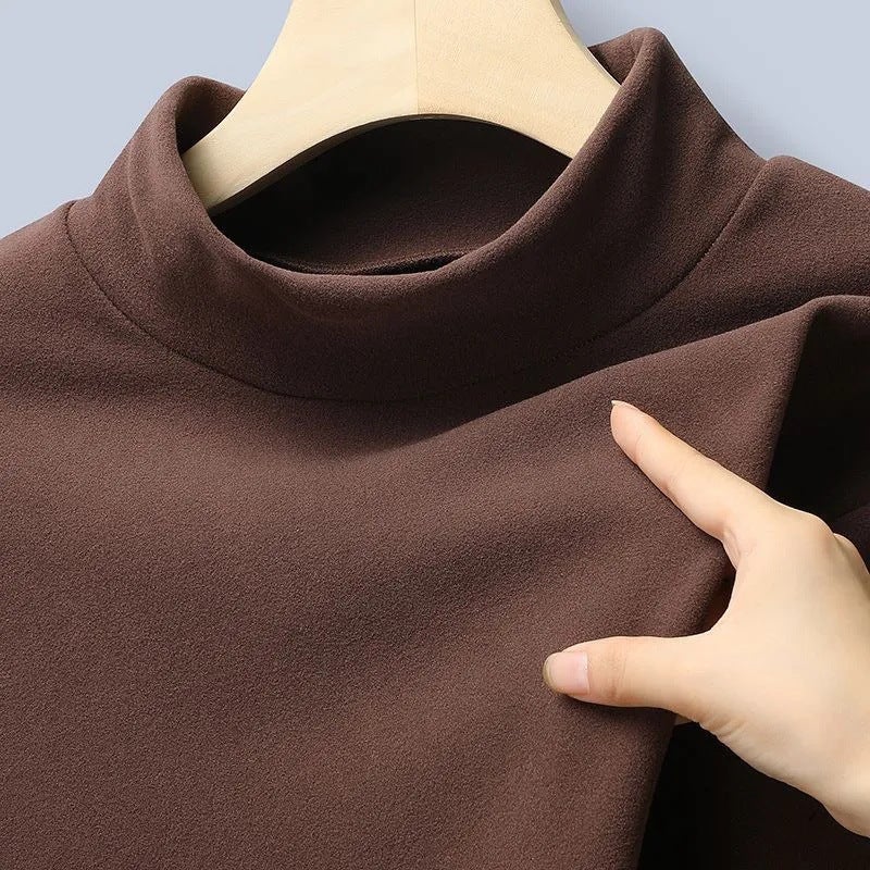 De Rong Constant Temperature Clothes Warm Cold-Resistant Fleece-Lined Inner Wear Men'S Base Shirt Half-High Neck Solid Color Long-Sleeved T-Shirt - Image 1