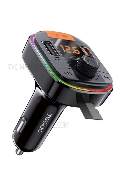 YESIDO Y45 Bluetooth 5.0 Wireless FM Transmitter PD + QC 3.0 Dual USB Car Charger with Colorful Light